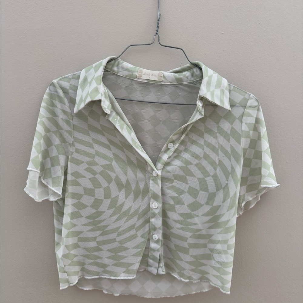 Sheer Green Checkered Crop Top